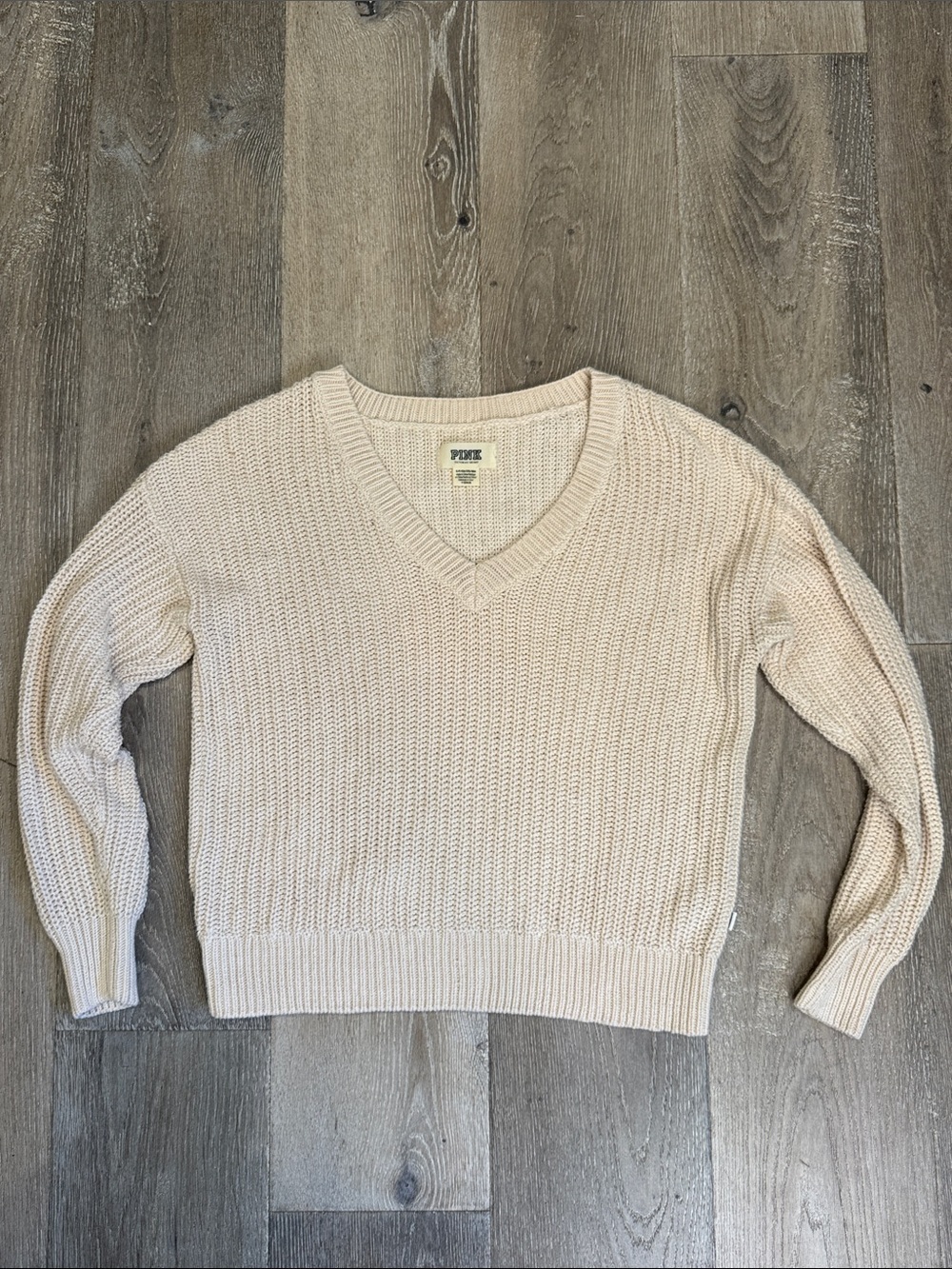 PINK Victoria's Secret 100% Cotton Soft Cream V-Neck Sweater 0854